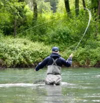 man fly fishing in a lake
