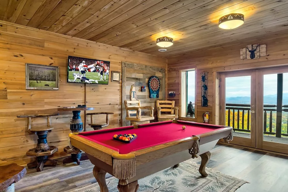 game room inside a cabin in the Smoky Mountains
