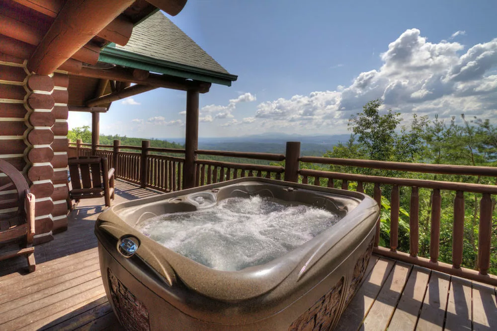 hot tub at a cabin in the Smoky Mountains 
